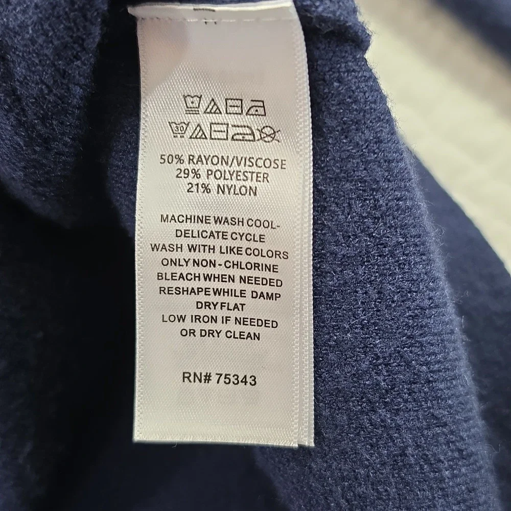 Harrison David Men L Cardigan Sweater Knit Sport Coat Navy Blue Patch Pockets